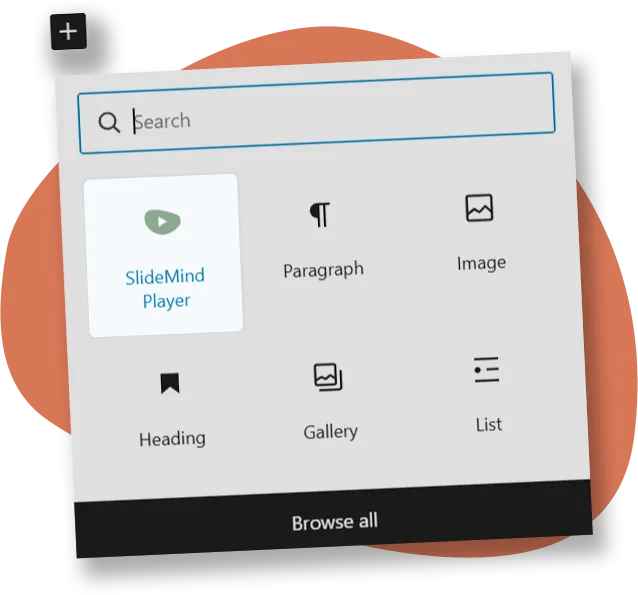SlideMind Bridge player block in the WordPress editor