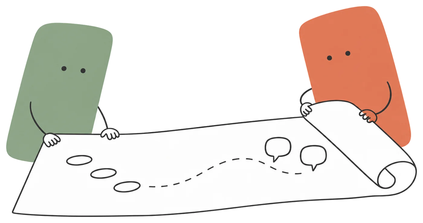 SlideMind and the course unroll a map together; the path leads to a conversation.